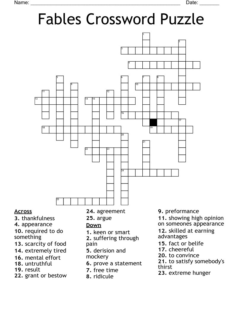 Fables Crossword Puzzle WordMint Fables Crossword Puzzle WordMint