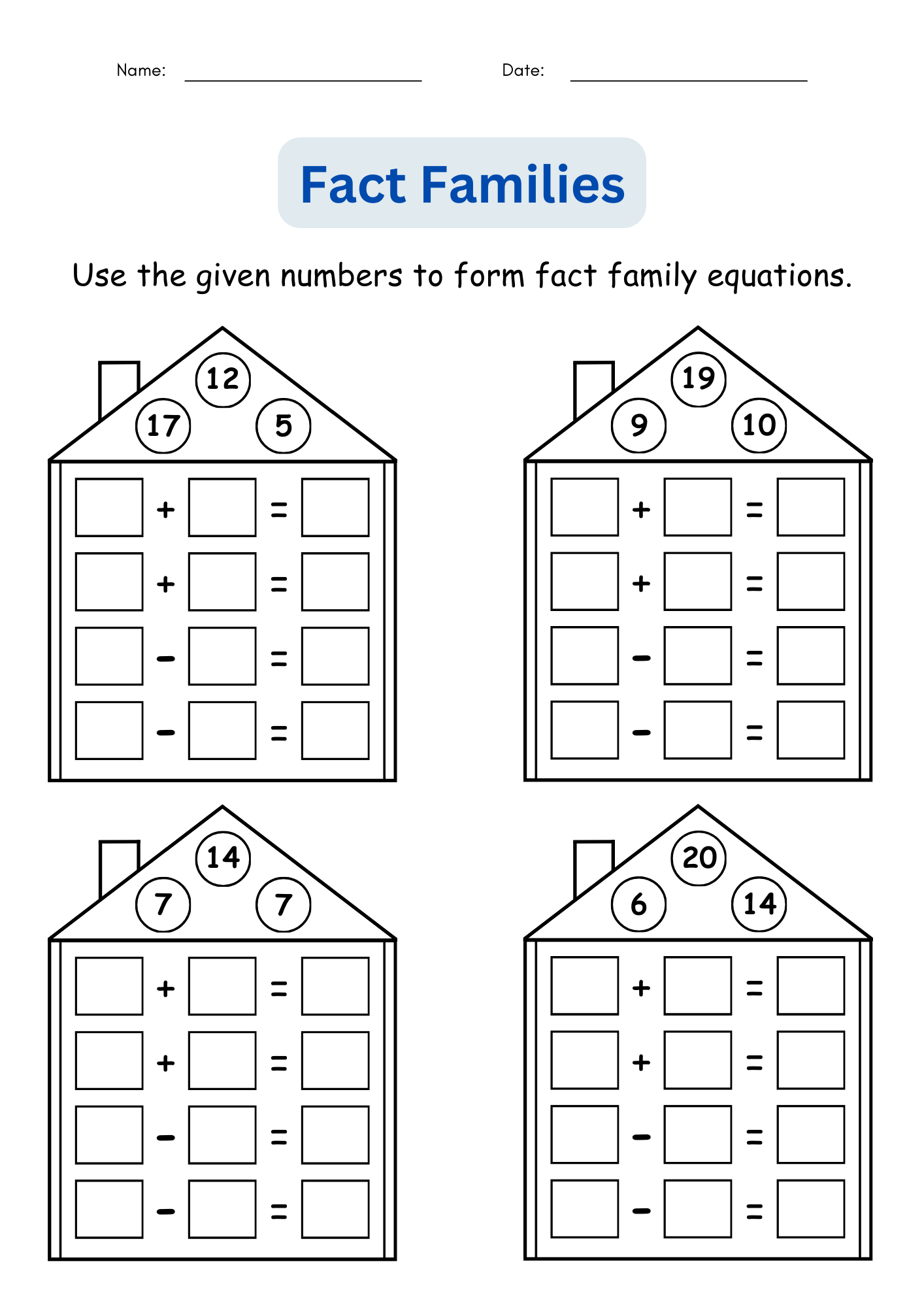 Fact Families Addition And Subtraction Number Math Worksheets For Grade 1 2 3 Made By Teachers Fact Families Addition And Subtraction Number Math Worksheets For Grade 1 2 3 Made By Teachers
