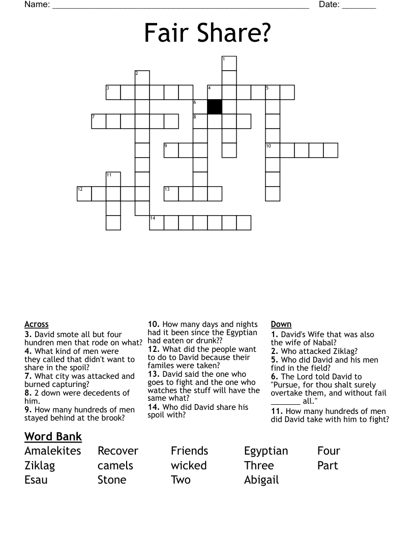 Fair Share Crossword WordMint Fair Share Crossword WordMint
