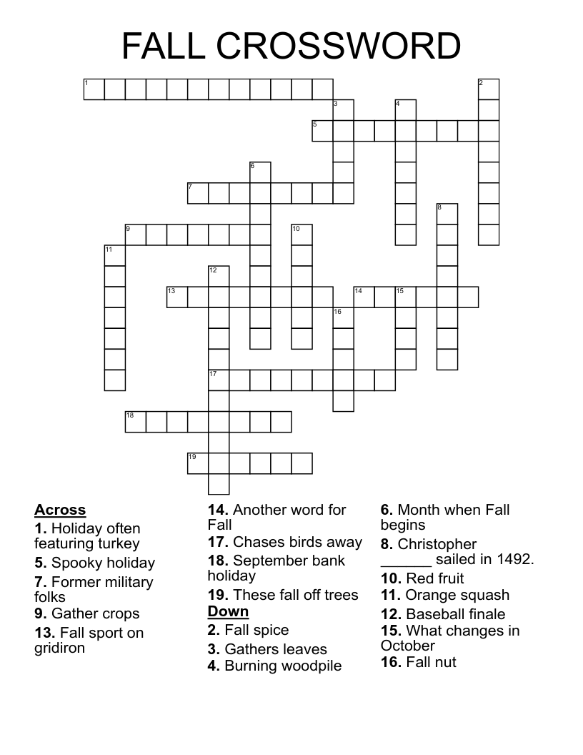 FALL CROSSWORD WordMint FALL CROSSWORD WordMint