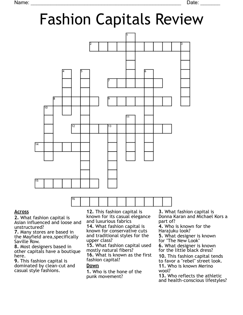 Fashion Capitals Review Crossword WordMint Fashion Capitals Review Crossword WordMint