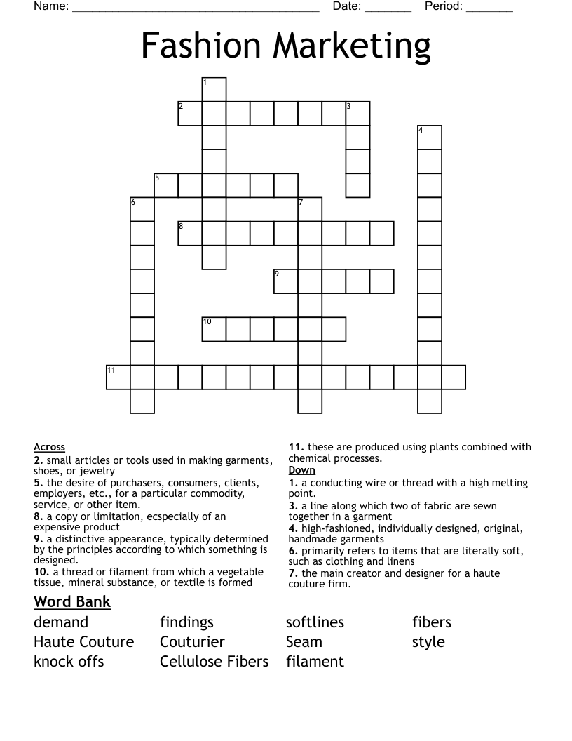 Fashion Marketing Crossword WordMint Fashion Marketing Crossword WordMint