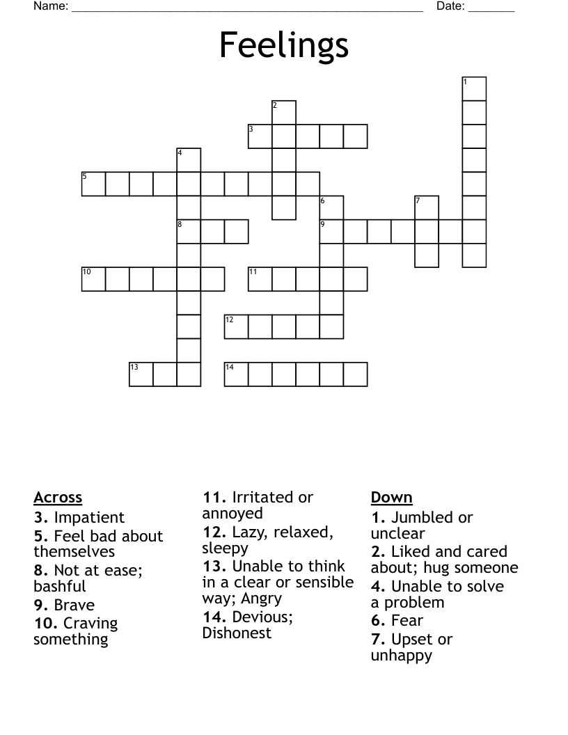 Feelings Crossword WordMint Feelings Crossword WordMint