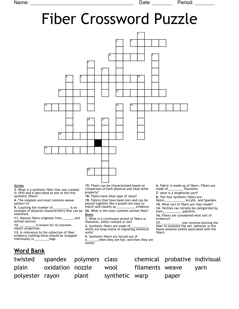 Fiber Crossword Puzzle WordMint Fiber Crossword Puzzle WordMint