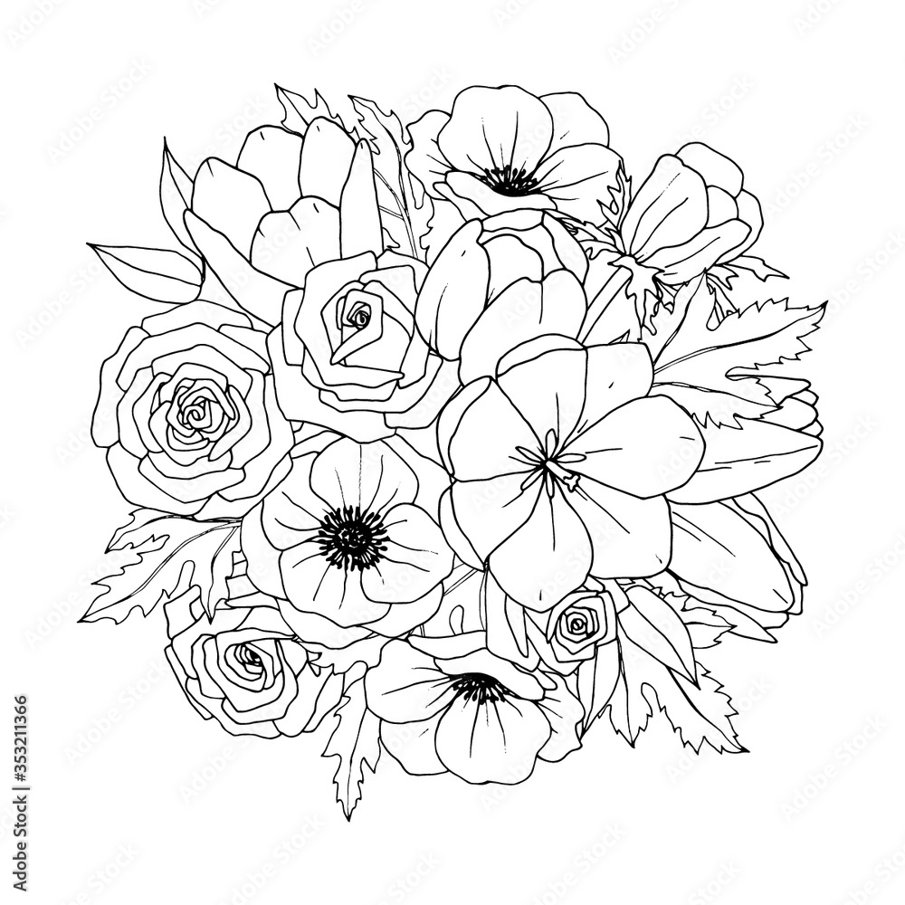 Flower Bouquet Floral Mix Vector Coloring Page Flower Bouquet Coloring Book Page Hand drawn Illustration For Coloring Stock Vector Adobe Stock Flower Bouquet Floral Mix Vector Coloring Page Flower Bouquet Coloring Book Page Hand drawn Illustration For Coloring Stock Vector Adobe Stock