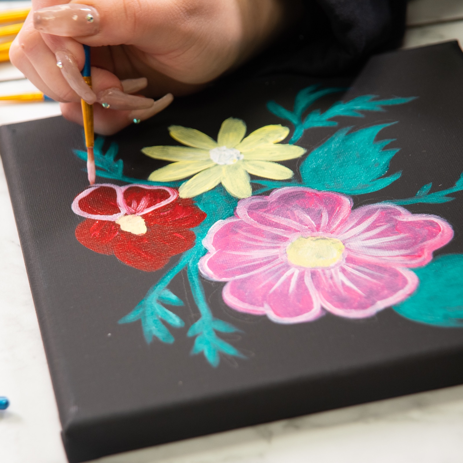 Flower Bouquet On Black Canvas Painting Tutorial Flower Bouquet On Black Canvas Painting Tutorial