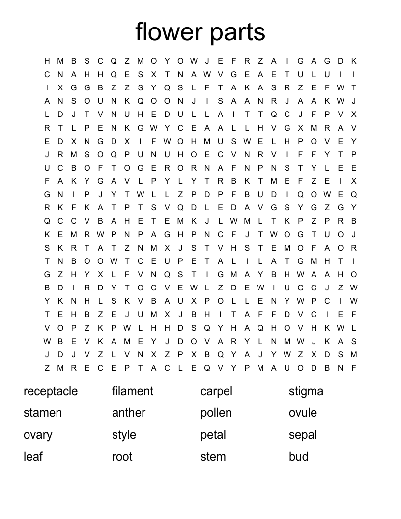 Flower Parts Word Search WordMint Flower Parts Word Search WordMint
