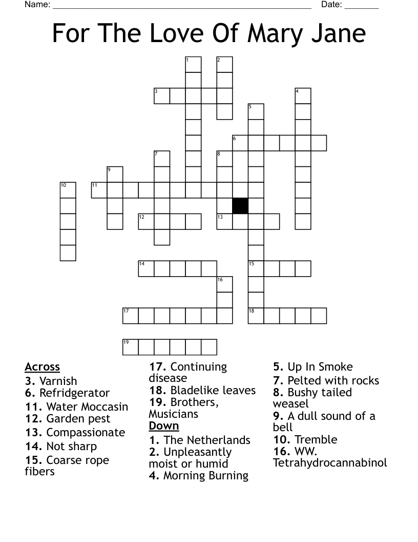 For The Love Of Mary Jane Crossword WordMint For The Love Of Mary Jane Crossword WordMint