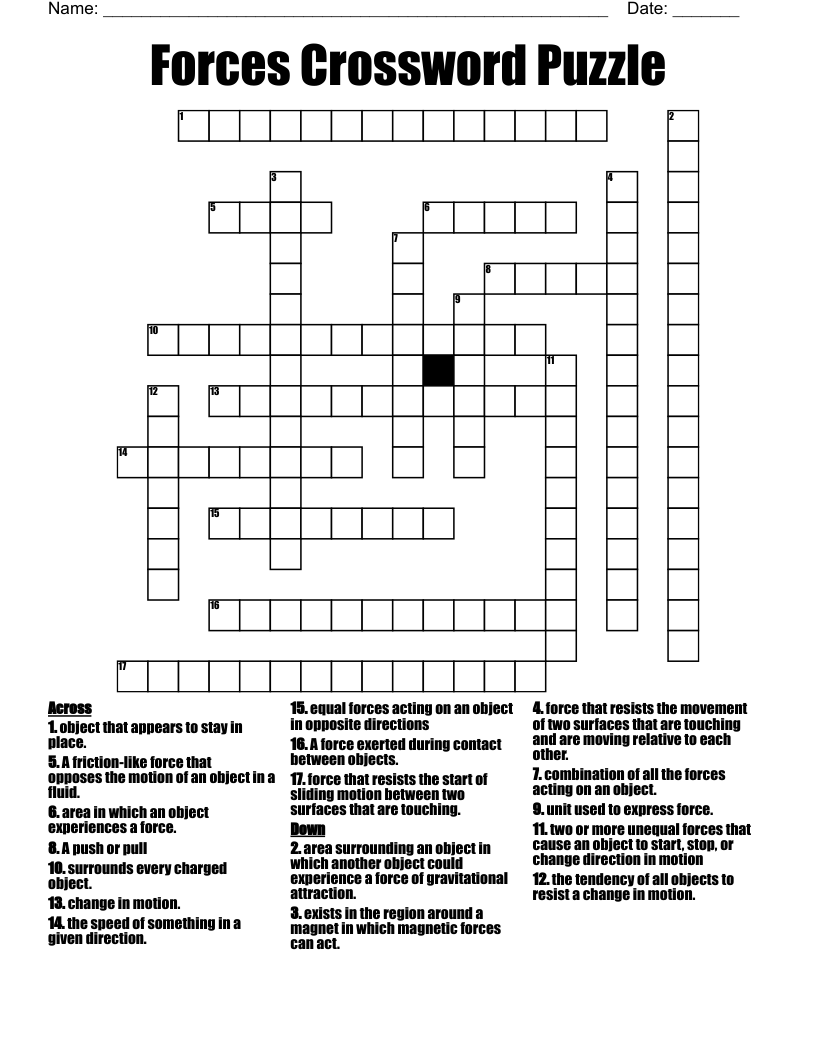 Forces Crossword Puzzle WordMint Forces Crossword Puzzle WordMint