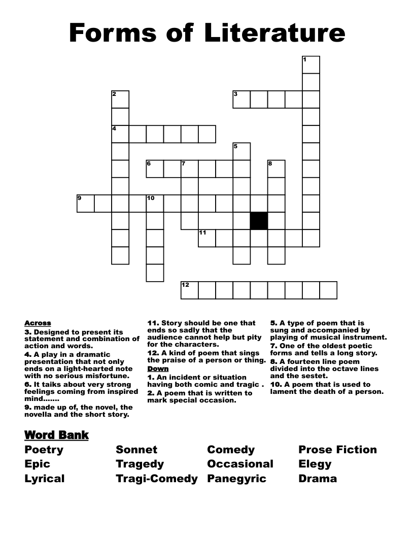 Forms Of Literature Crossword WordMint Forms Of Literature Crossword WordMint