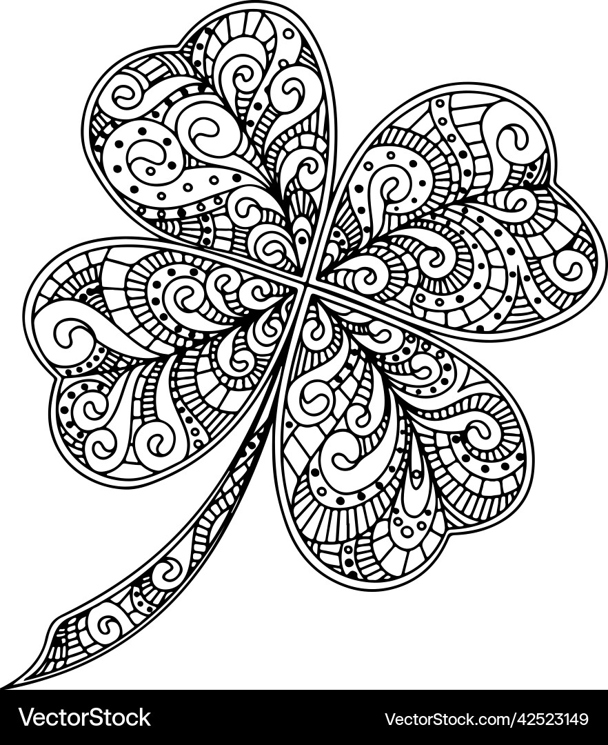 Four Leaf Clover Coloring Page Royalty Free Vector Image Four Leaf Clover Coloring Page Royalty Free Vector Image