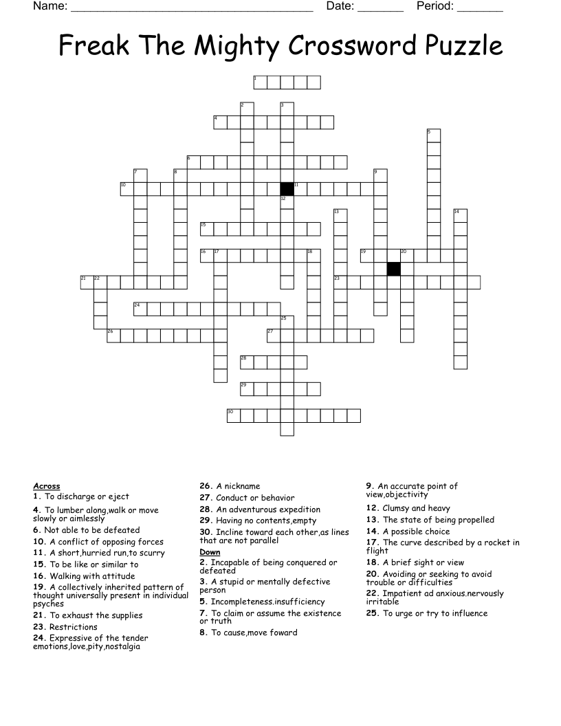 Freak The Mighty Crossword Puzzle WordMint Freak The Mighty Crossword Puzzle WordMint