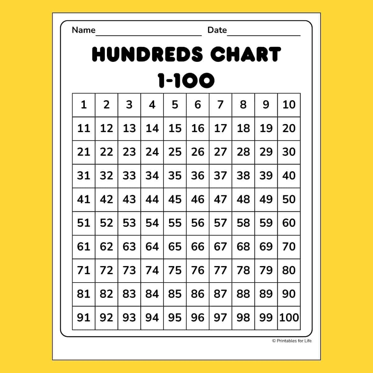number chart 1-100 printable number chart 1-100 printable