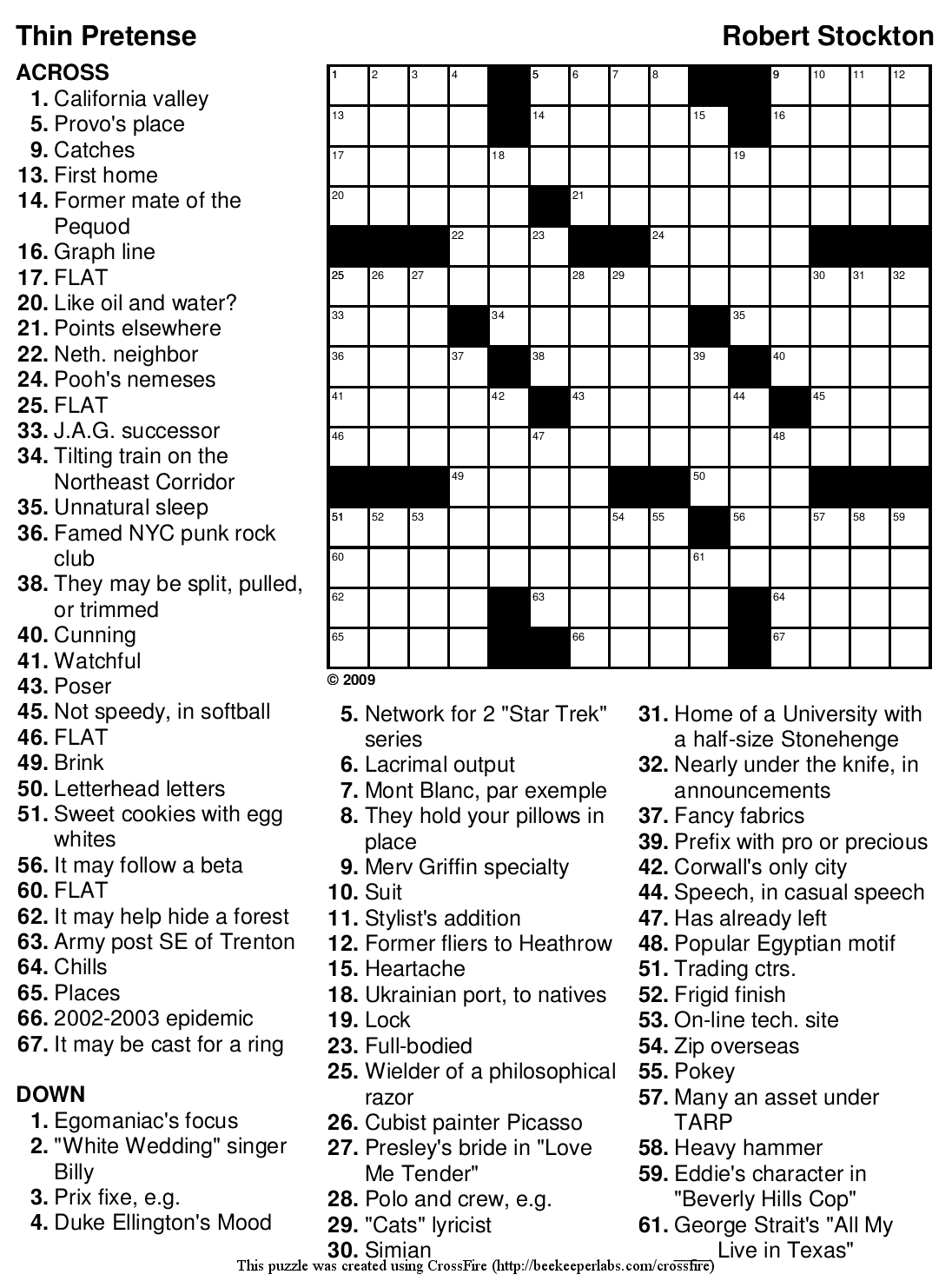 Free Crossword Puzzle 107 Thin Pretense Beekeeper Crosswords