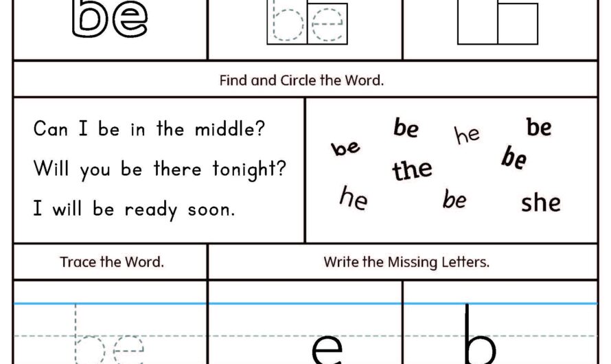 Sight Word Be Worksheet