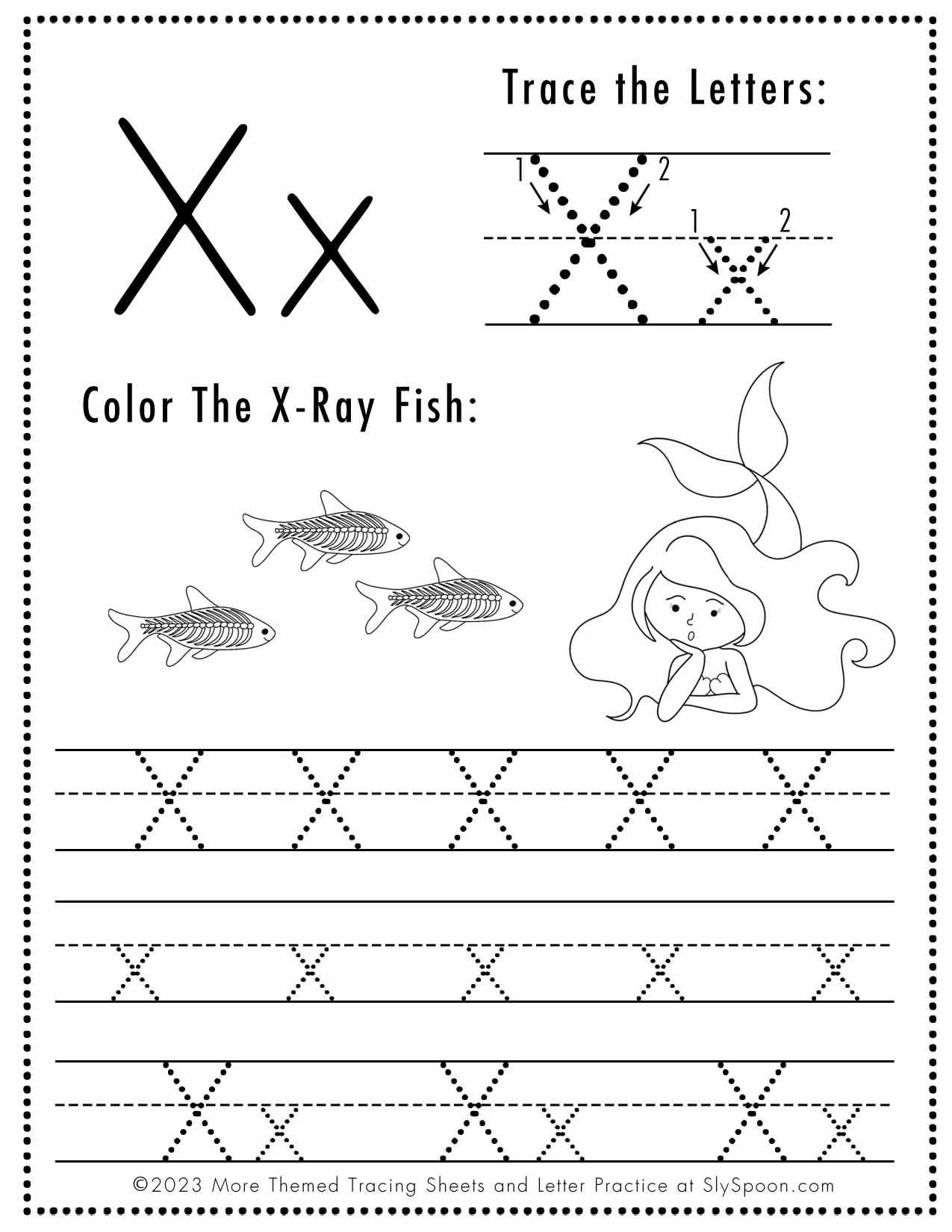 Free Letter X Tracing Worksheet Printable Mermaid Themed Sly Spoon Free Letter X Tracing Worksheet Printable Mermaid Themed Sly Spoon