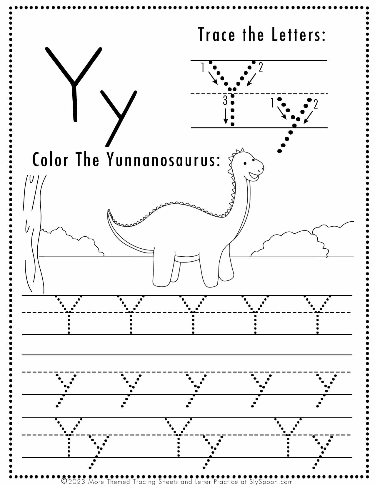 Free Letter Y Tracing Worksheet Printable Dinosaur Themed Sly Spoon Free Letter Y Tracing Worksheet Printable Dinosaur Themed Sly Spoon