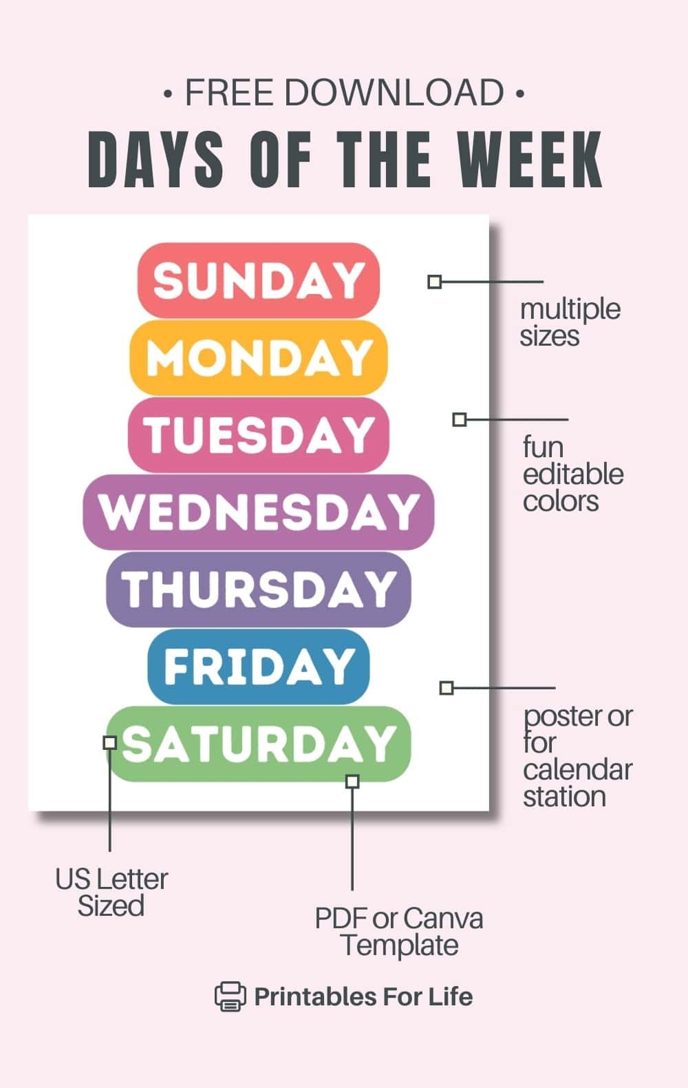 FREE Printable Days Of The Week Poster FREE Printable Days Of The Week Poster