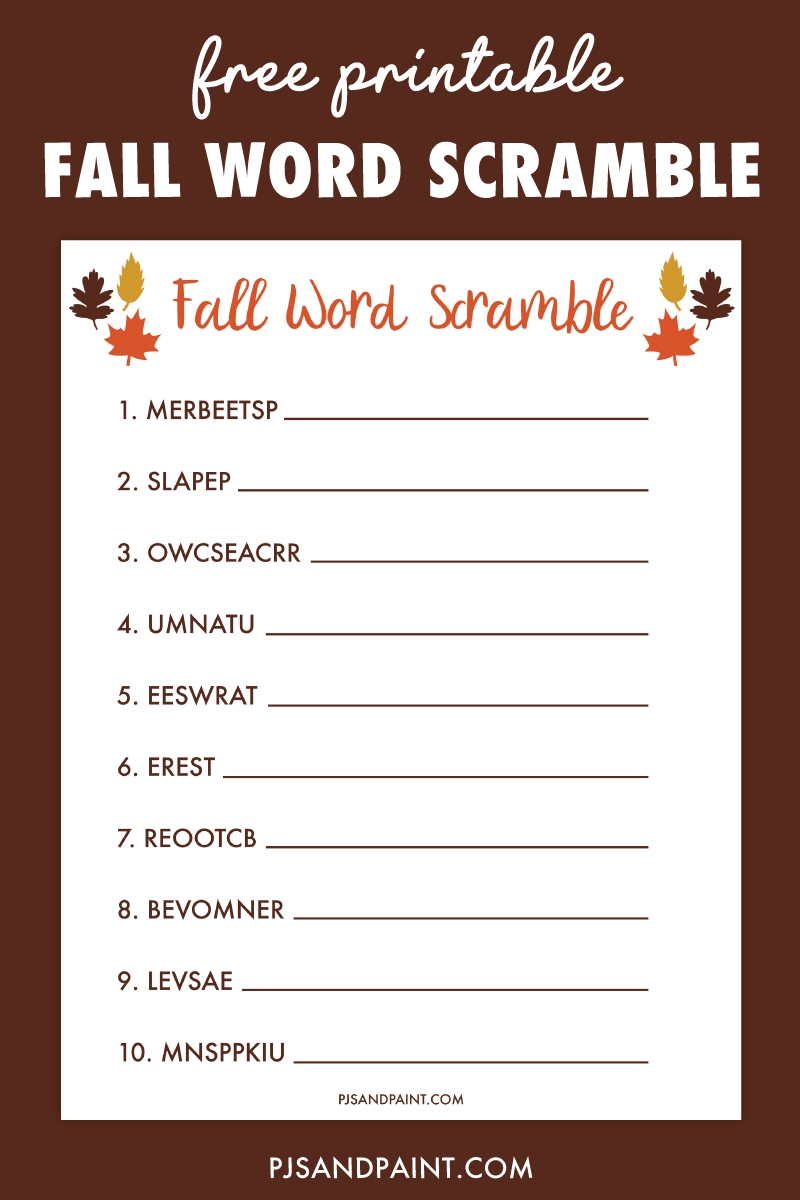 Free Printable Fall Word Scramble Pjs And Paint Free Printable Fall Word Scramble Pjs And Paint