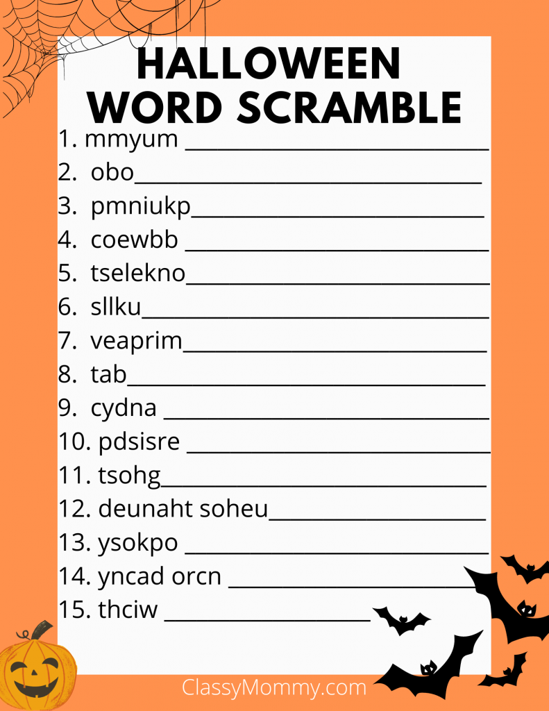 Free Printable Halloween Word Scramble Classy Mommy Free Printable Halloween Word Scramble Classy Mommy