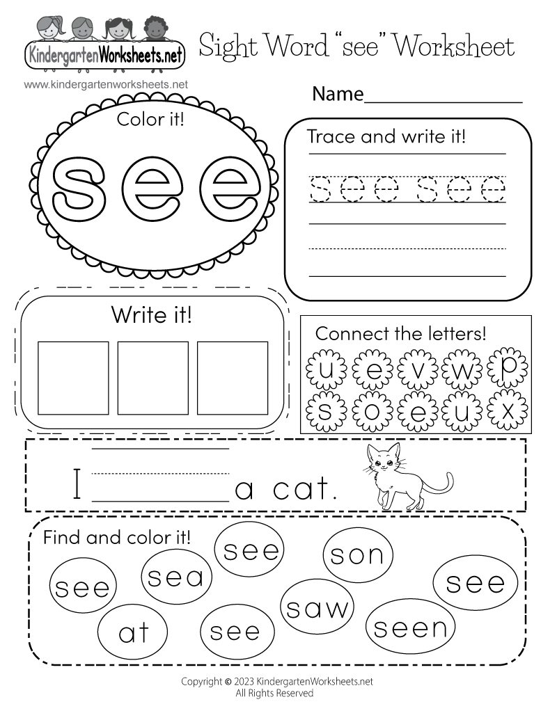 Free Printable Sight Word see Worksheet Free Printable Sight Word see Worksheet