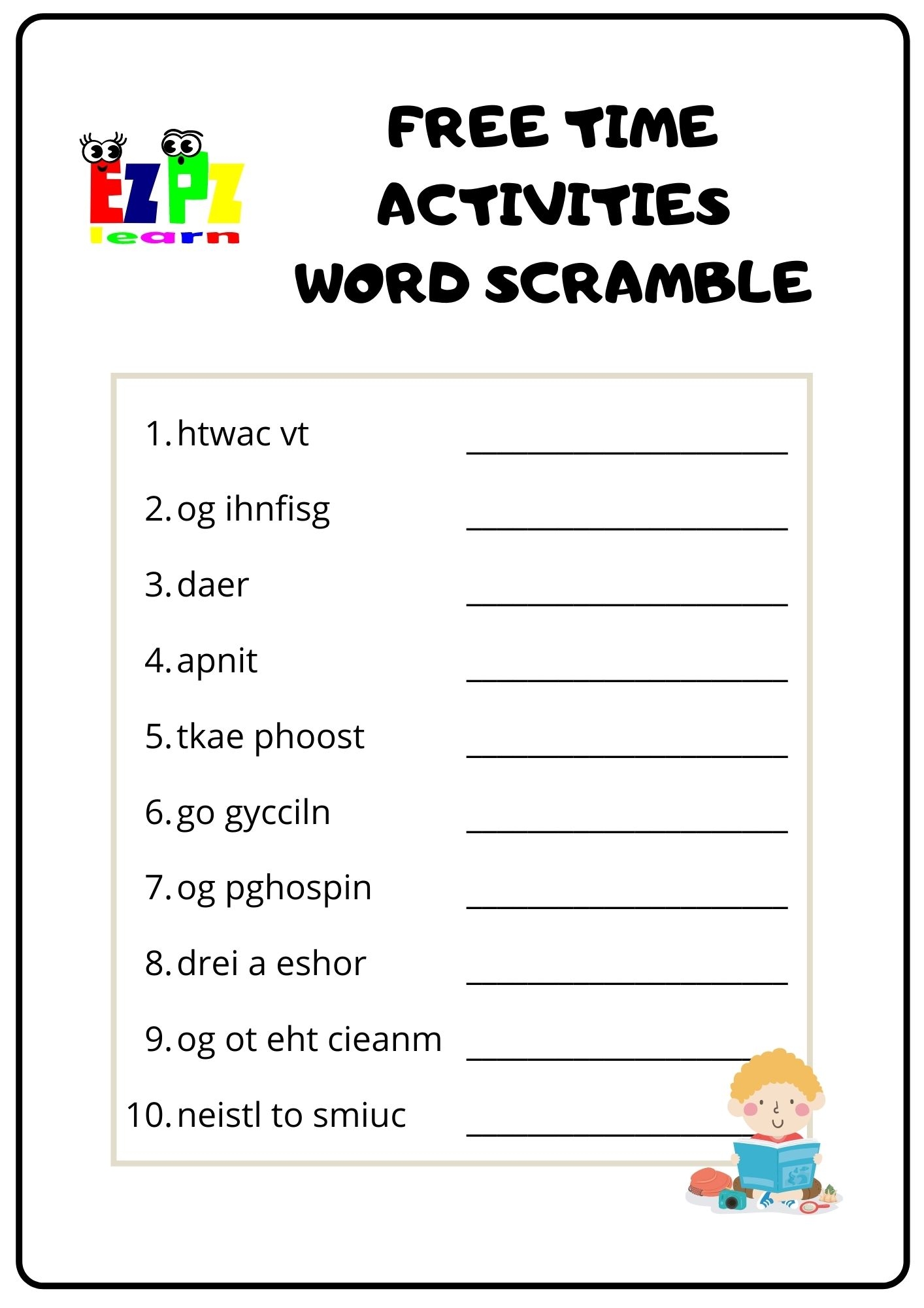 Free Time Activities Word Scramble Ezpzlearn Worksheets Library Free Time Activities Word Scramble Ezpzlearn Worksheets Library