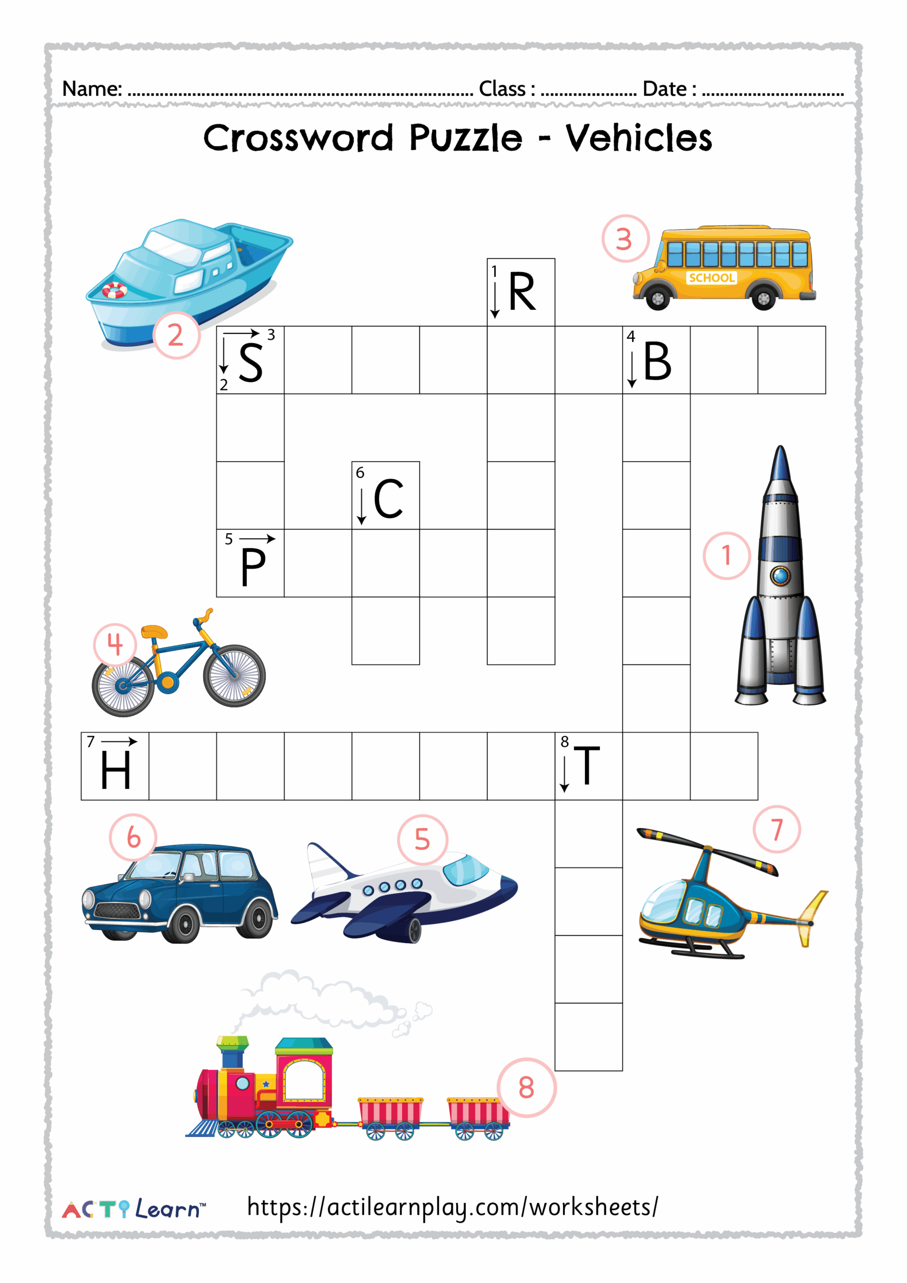 Free Vehicles Crossword For Kids Transportation Activity Free Vehicles Crossword For Kids Transportation Activity
