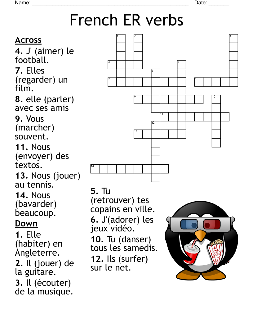 French ER Verbs Crossword WordMint French ER Verbs Crossword WordMint