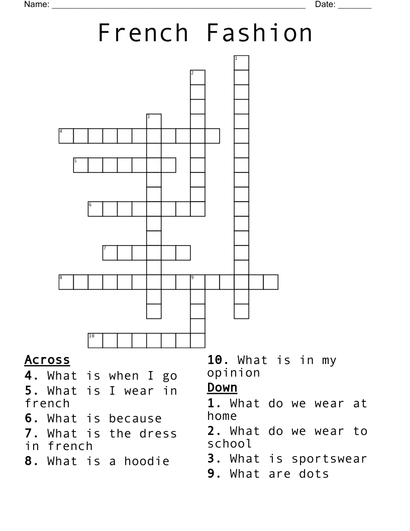 French Fashion Crossword WordMint French Fashion Crossword WordMint