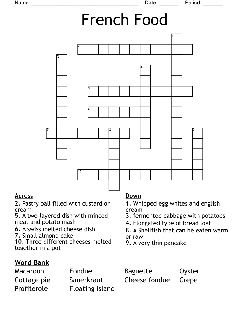 French Food Crossword WordMint French Food Crossword WordMint