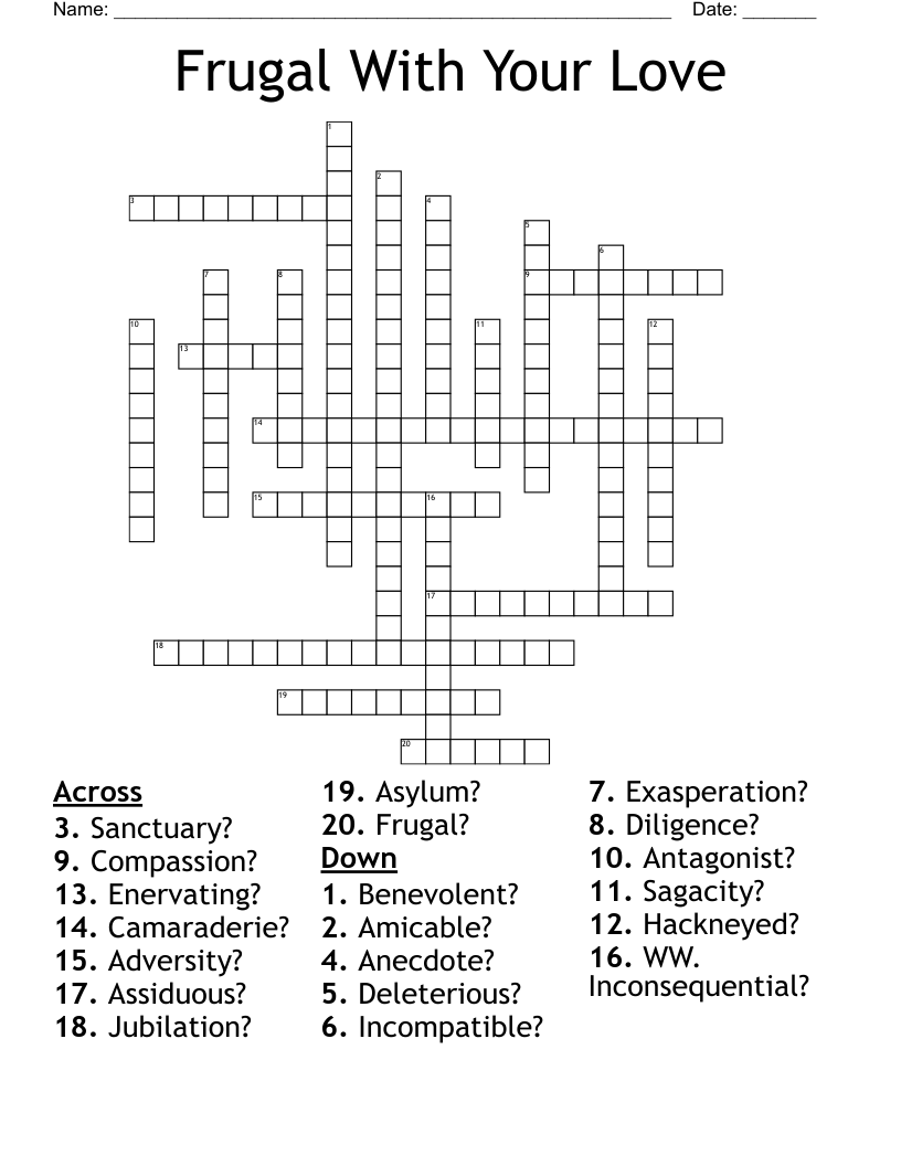 Frugal With Your Love Crossword WordMint