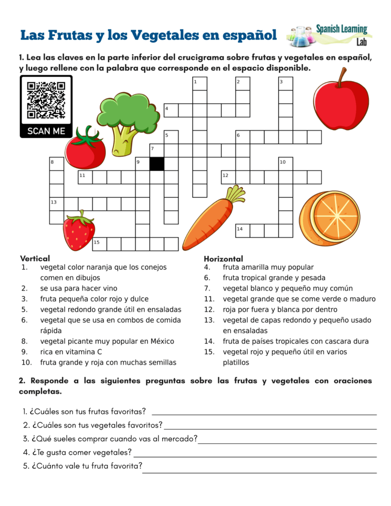 Fruits And Vegetables In Spanish PDF Crossword Puzzle Spanish Learning Lab Fruits And Vegetables In Spanish PDF Crossword Puzzle Spanish Learning Lab