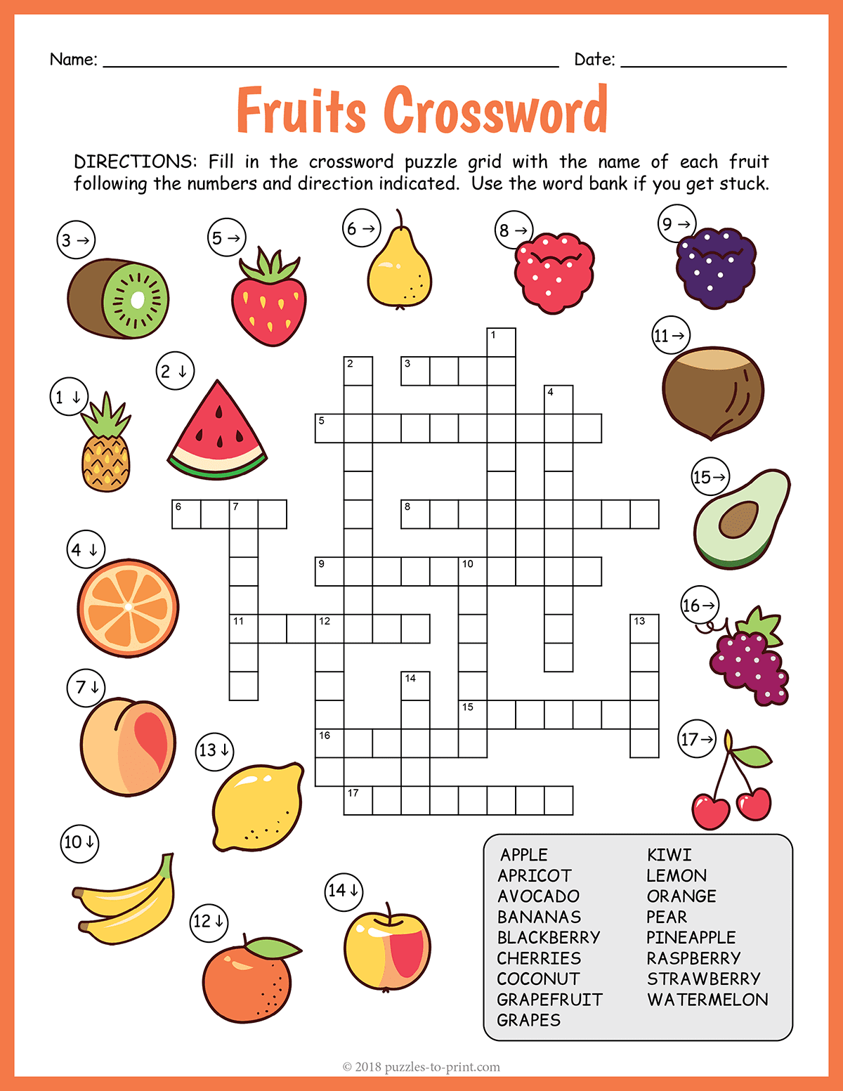 Fruits Crossword