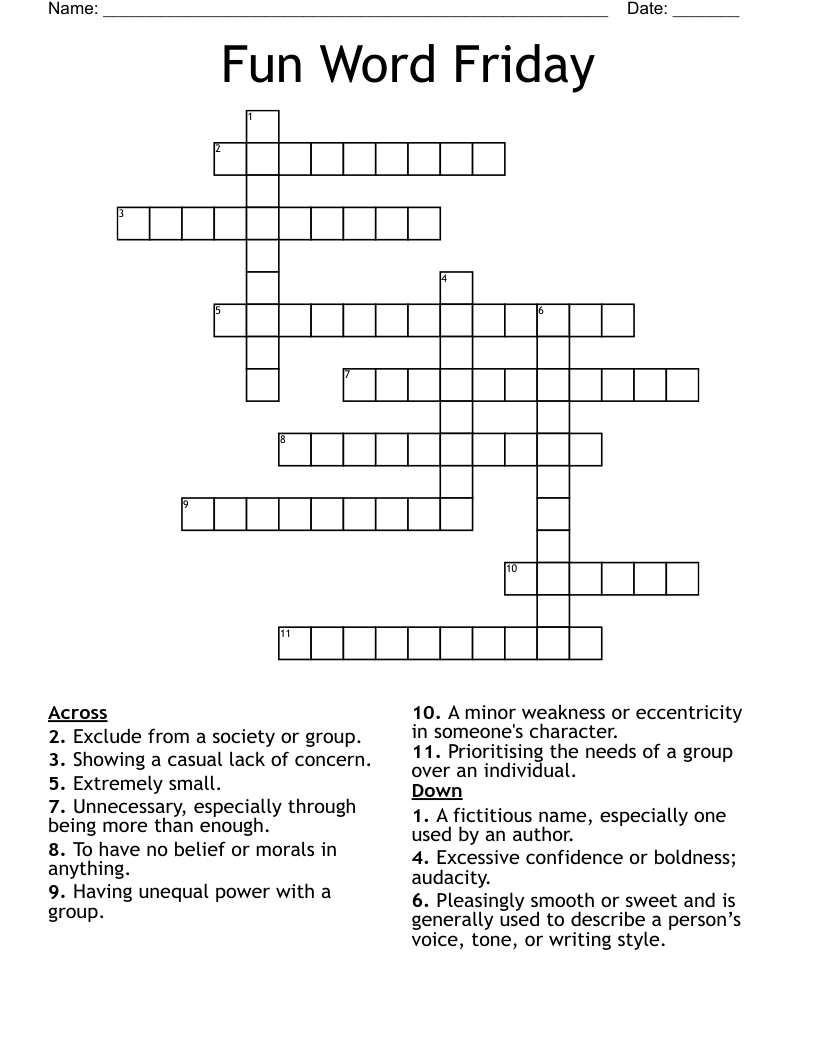 Fun Word Friday Crossword WordMint Fun Word Friday Crossword WordMint