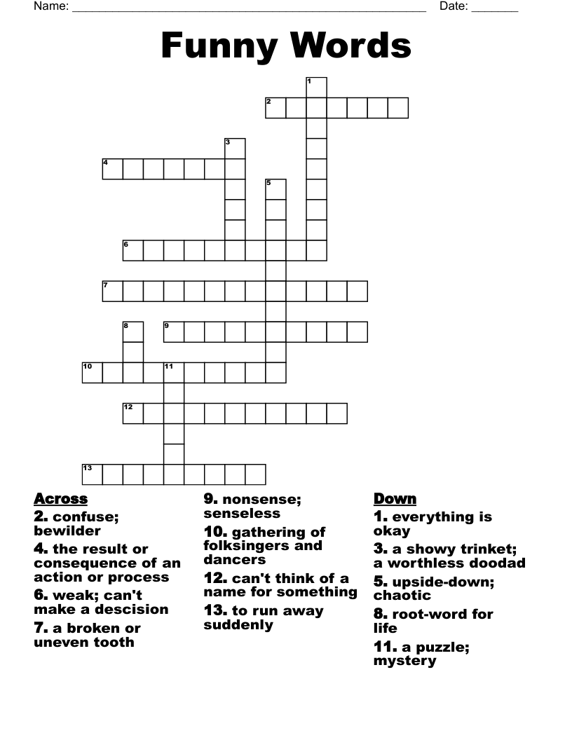 Funny Words Crossword WordMint Funny Words Crossword WordMint