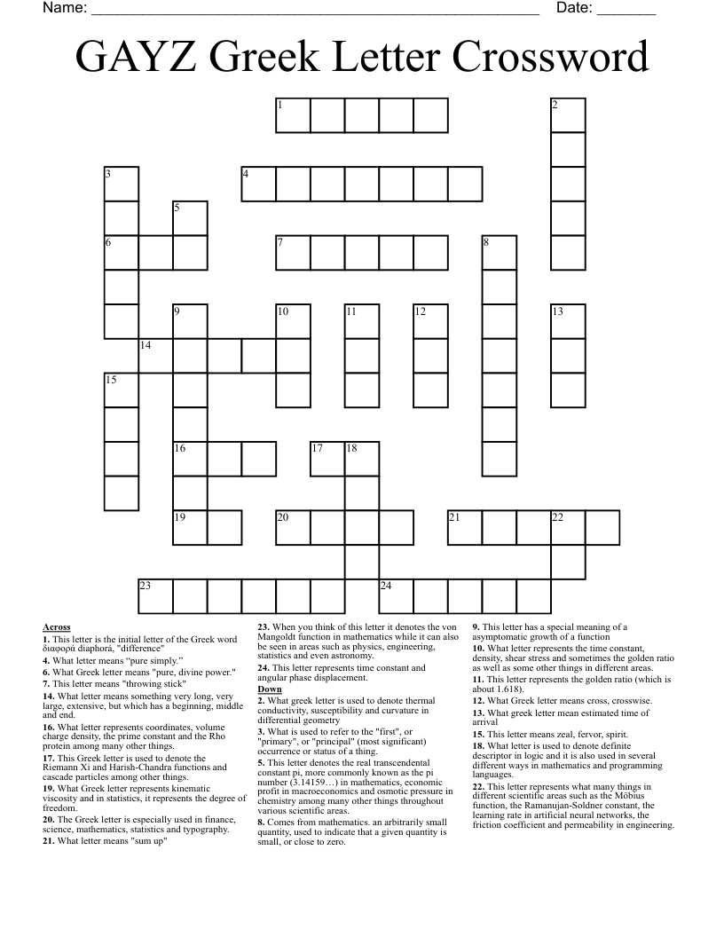 GAYZ Greek Letter Crossword WordMint