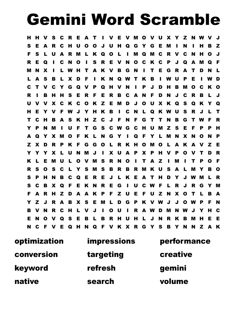 Gemini Word Scramble Word Search WordMint