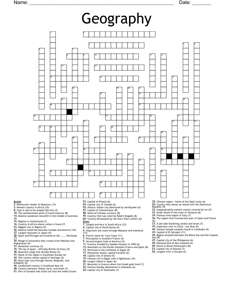 Geography Crossword WordMint Geography Crossword WordMint