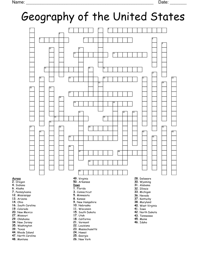 Geography Of The United States Crossword WordMint Geography Of The United States Crossword WordMint