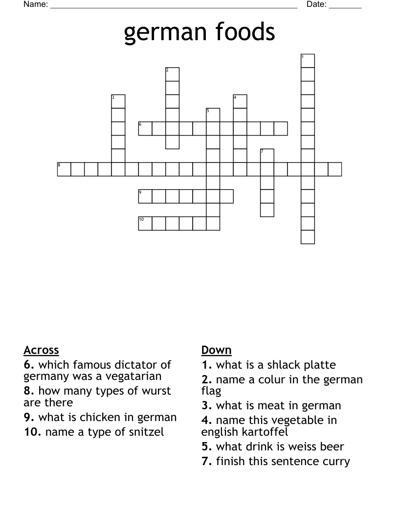 German Foods Crossword WordMint German Foods Crossword WordMint