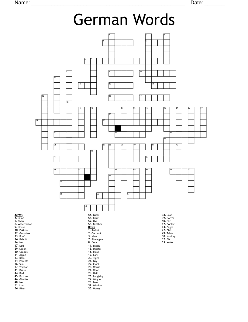 German Words Crossword WordMint German Words Crossword WordMint