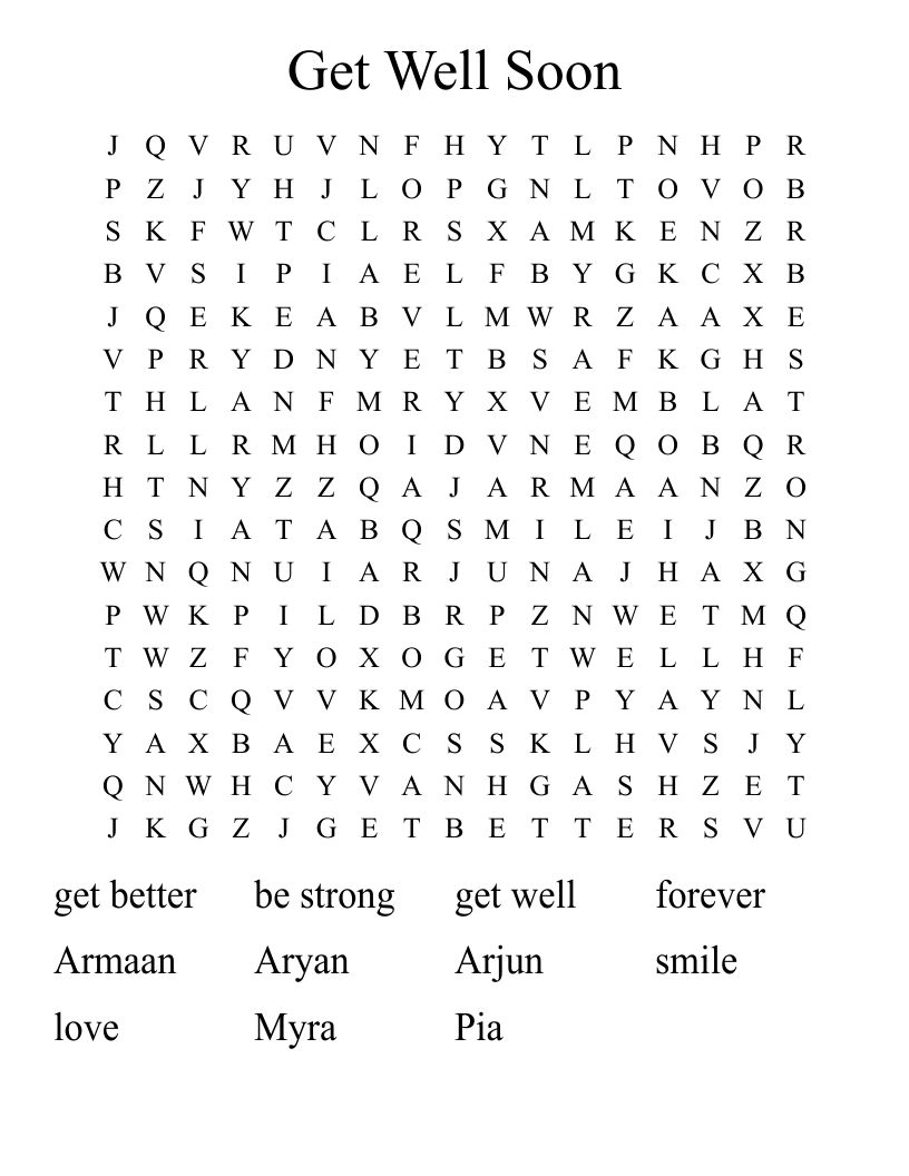 Get Well Soon Word Search WordMint