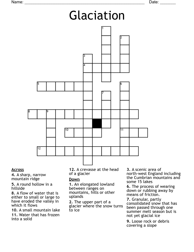 Glaciation Crossword WordMint Glaciation Crossword WordMint