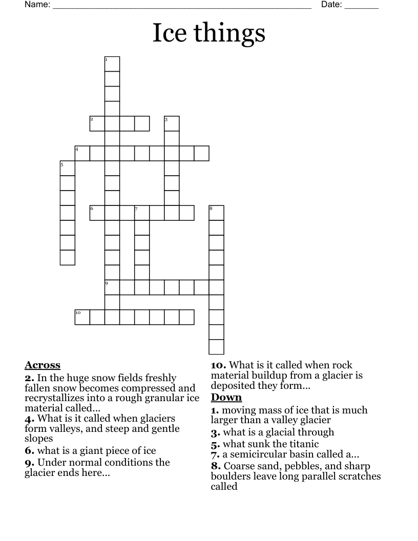 Glaciers 10 Words Crossword WordMint Glaciers 10 Words Crossword WordMint