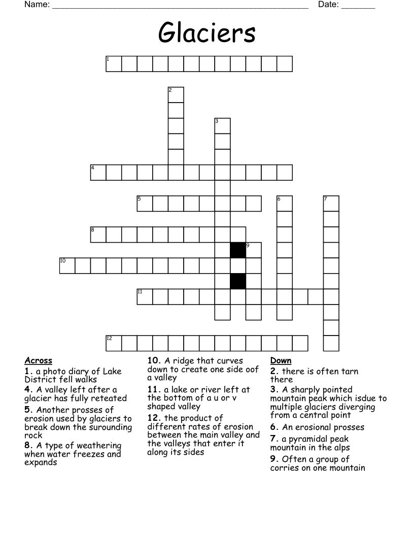 Glaciers Crossword WordMint