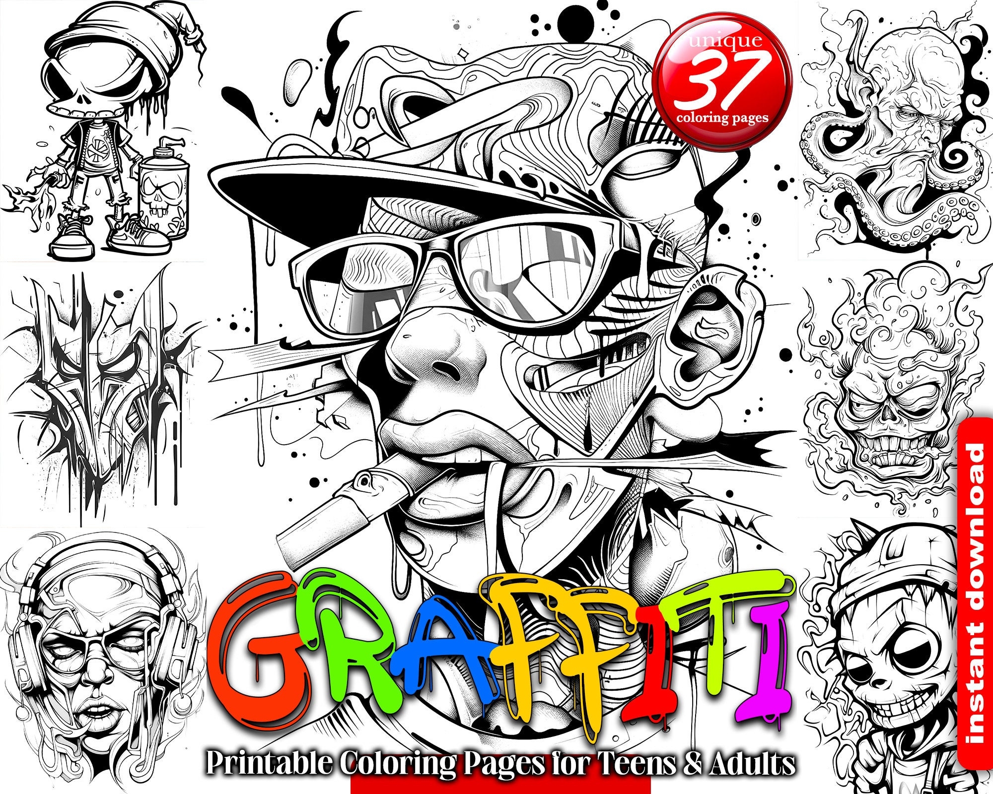 Graffiti Street Art Coloring Book 37 Printable Pages PDF Etsy Graffiti Street Art Coloring Book 37 Printable Pages PDF Etsy