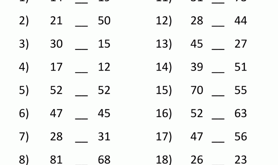 Greater Than And Less Than Signs Worksheets