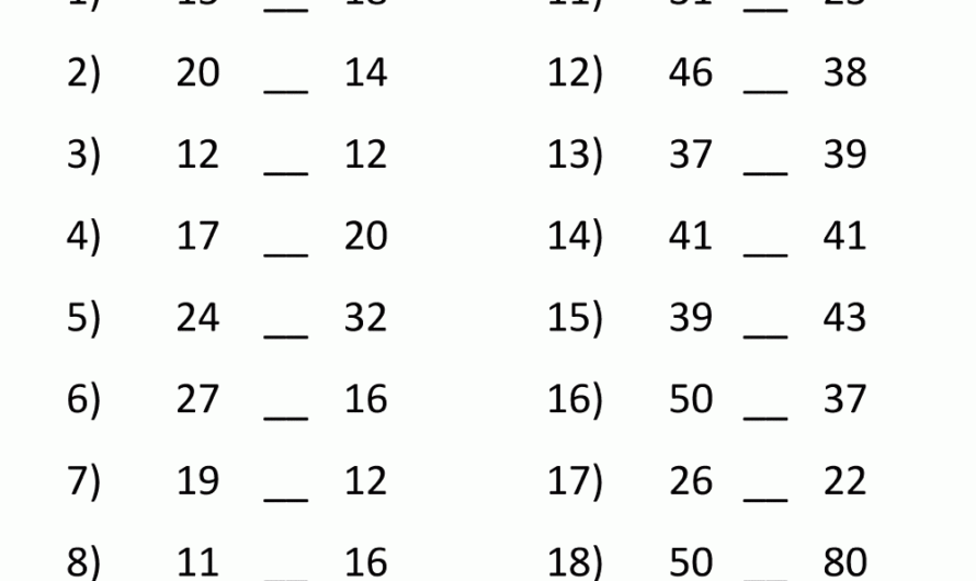 Greater Than Less Than Worksheets Free Printable