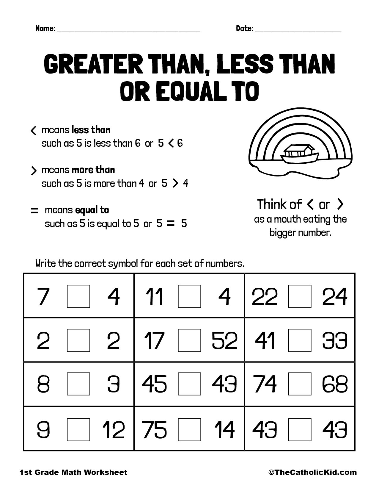 Greater Than Or Less Than 1st Grade Math Worksheet Catholic TheCatholicKid Greater Than Or Less Than 1st Grade Math Worksheet Catholic TheCatholicKid