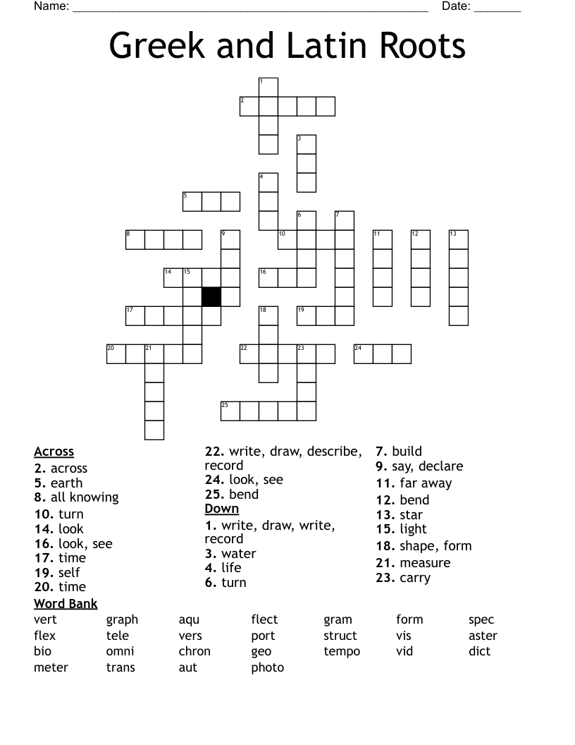 Greek And Latin Roots Crossword WordMint Greek And Latin Roots Crossword WordMint